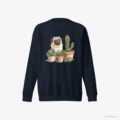 Pug Admiring the Succulents Navy Sweatshirt