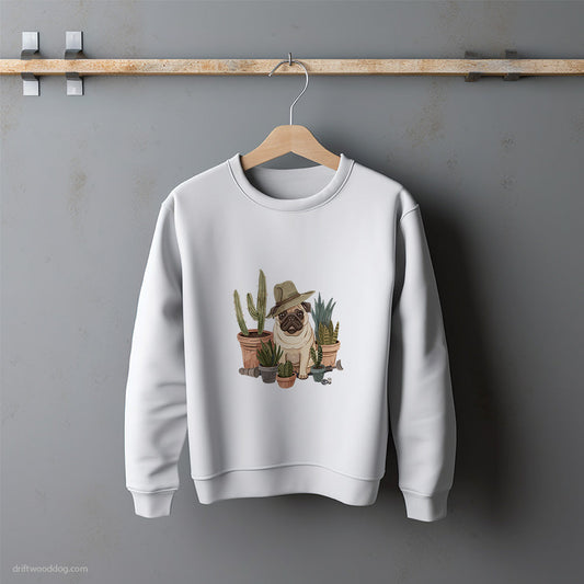 Pug Resting Among Houseplants Sweatshirt – Unisex Sweatshirt for Dog Lovers