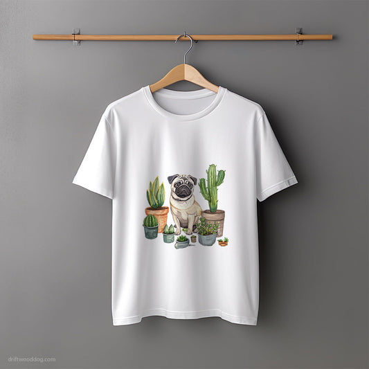 Pug Arranging the Flowerpots T-Shirt – Unisex Tee for Dog Lovers