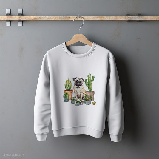 Pug Arranging the Flowerpots Sweatshirt – Unisex Sweatshirt for Dog Lovers