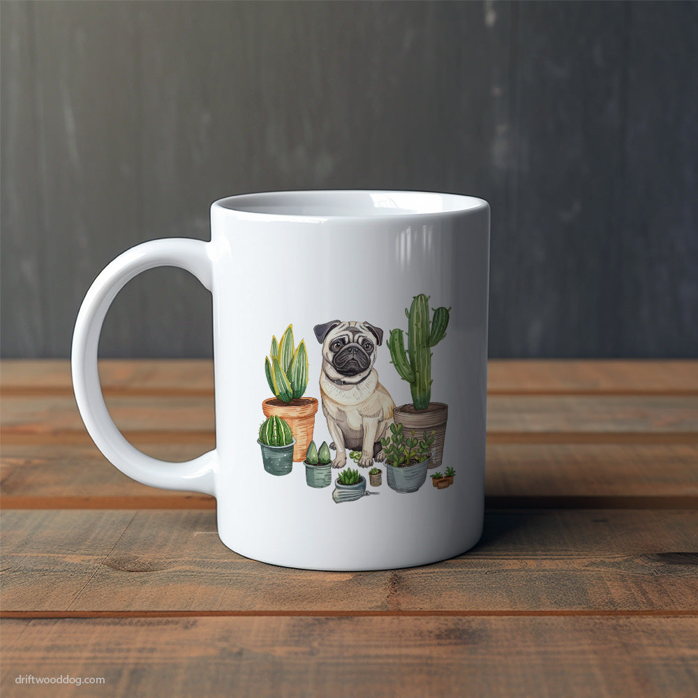 Pug Arranging the Flowerpots Mug – Cute Dog-Themed Mugs | Perfect Gifts for Dog Lovers