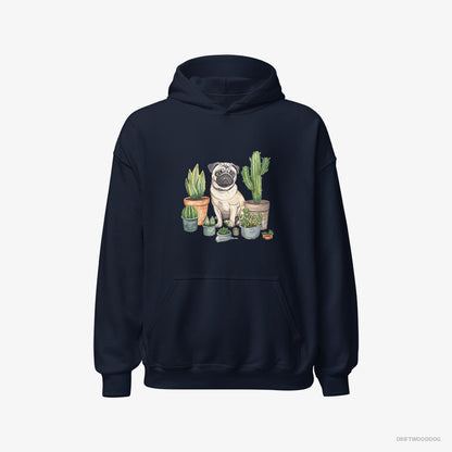 Pug Arranging the Flowerpots Navy Hoodie