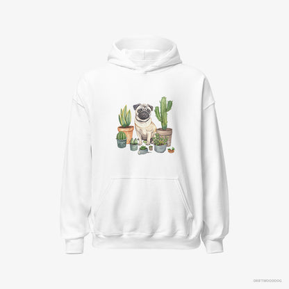 Pug Arranging the Flowerpots White Hoodie