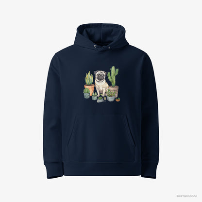 Pug Arranging the Flowerpots Navy Hoodie