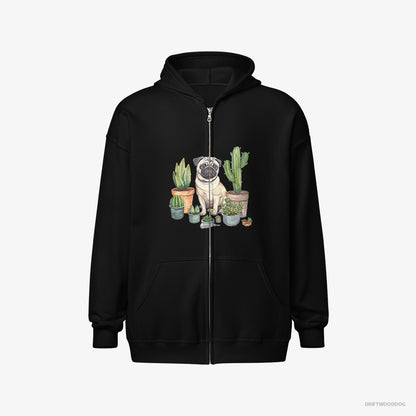 Pug Arranging the Flowerpots Black Hoodie