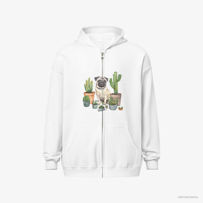 Pug Arranging the Flowerpots White Hoodie