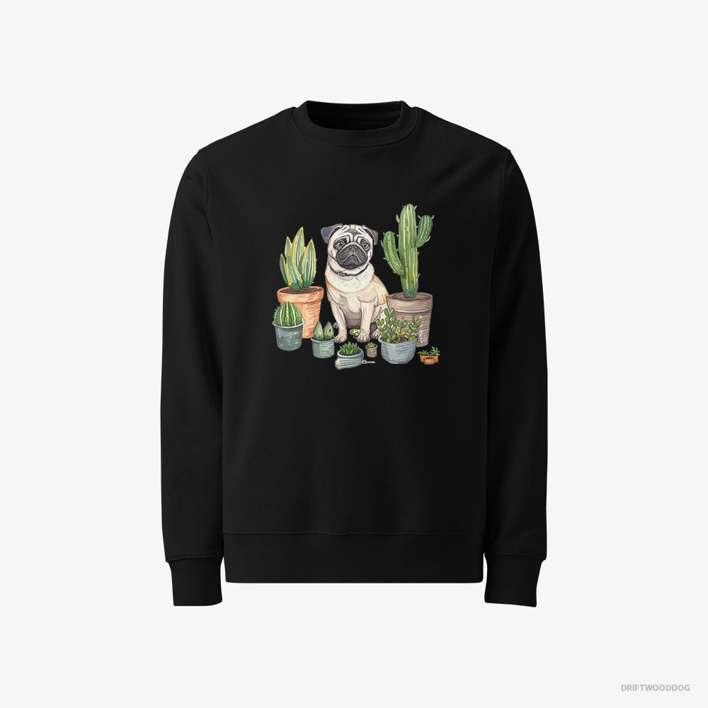 Pug Sweatshirt – Men Black Sweatshirt Classic – Arranging the Flowerpots (on White Background)