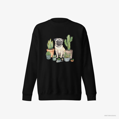 Pug Sweatshirt – Men Black Sweatshirt Eco-Friendly – Arranging the Flowerpots (on White Background)