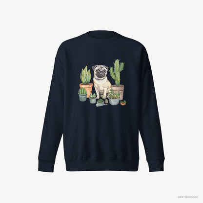 Pug Arranging the Flowerpots Navy Sweatshirt