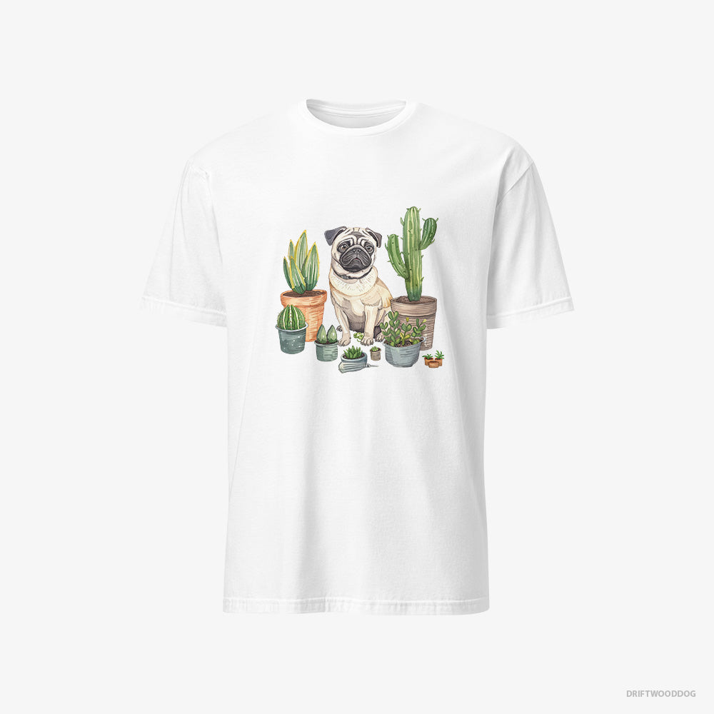 Pug T-Shirt – Men White T-Shirt Classic – Arranging the Flowerpots (on White Background)