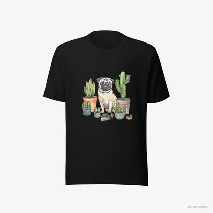 Pug Arranging the Flowerpots Black T-Shirt