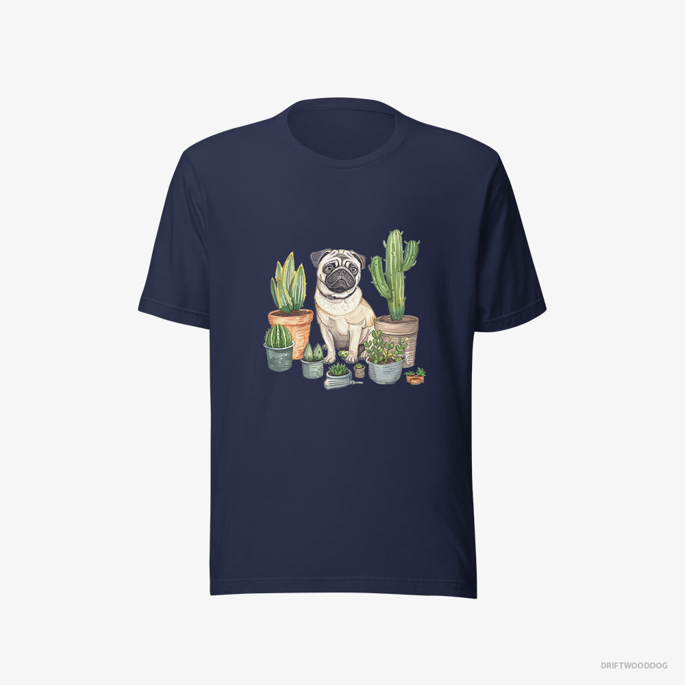 Pug T-Shirt – Men Navy T-Shirt Eco-Friendly – Arranging the Flowerpots (on White Background)