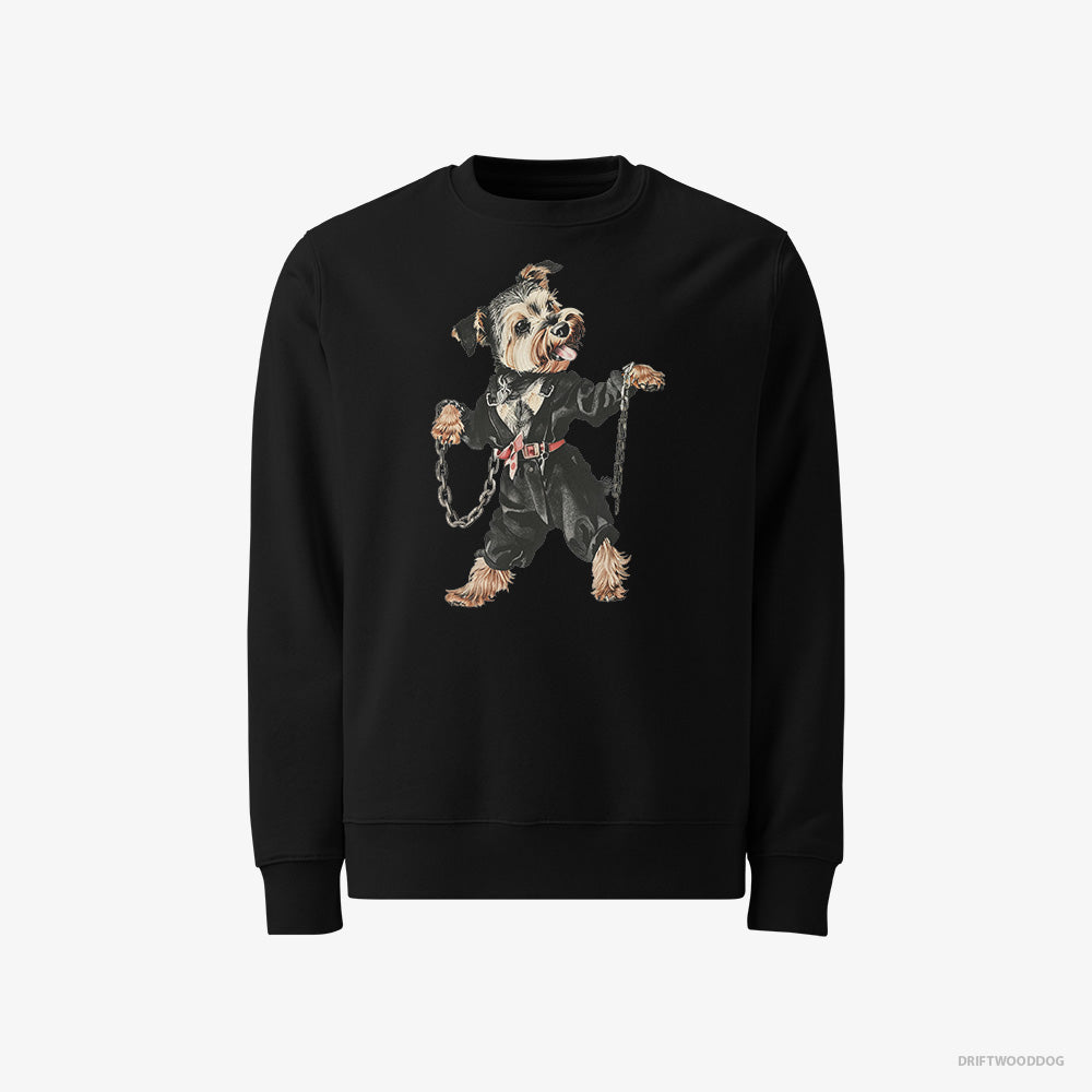 Yorkshire Terrier Sweatshirt – Men Black Sweatshirt Classic – Vibes to Techno (on White Background)