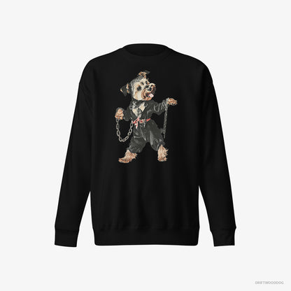 Yorkshire Terrier Sweatshirt – Men Black Sweatshirt Eco-Friendly – Vibes to Techno (on White Background)