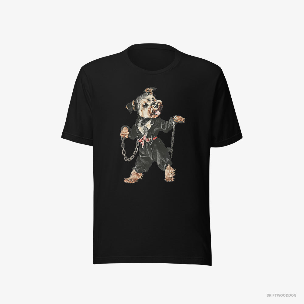 Yorkshire Terrier T-Shirt – Men Black T-Shirt Eco-Friendly – Vibes to Techno (on White Background)