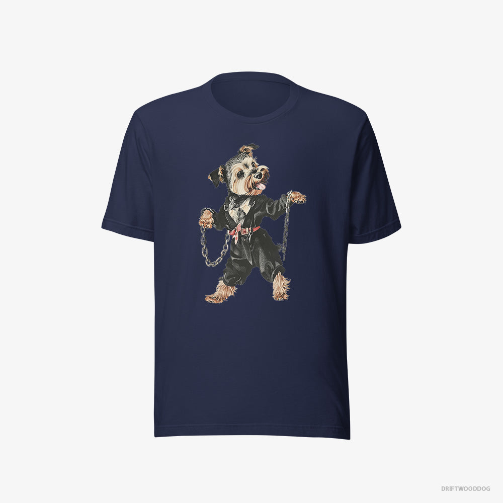 Yorkshire Terrier T-Shirt – Men Navy T-Shirt Eco-Friendly – Vibes to Techno (on White Background)