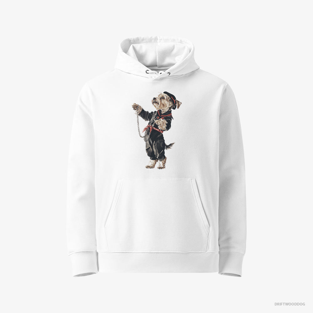 Yorkshire Terrier Hoodie – Men White Hoodie Eco-Friendly – in a Techno Trance (on White Background)