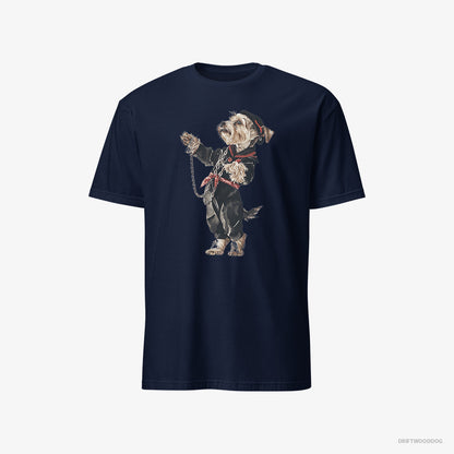 Yorkshire Terrier in a Techno Trance Navy T-Shirt