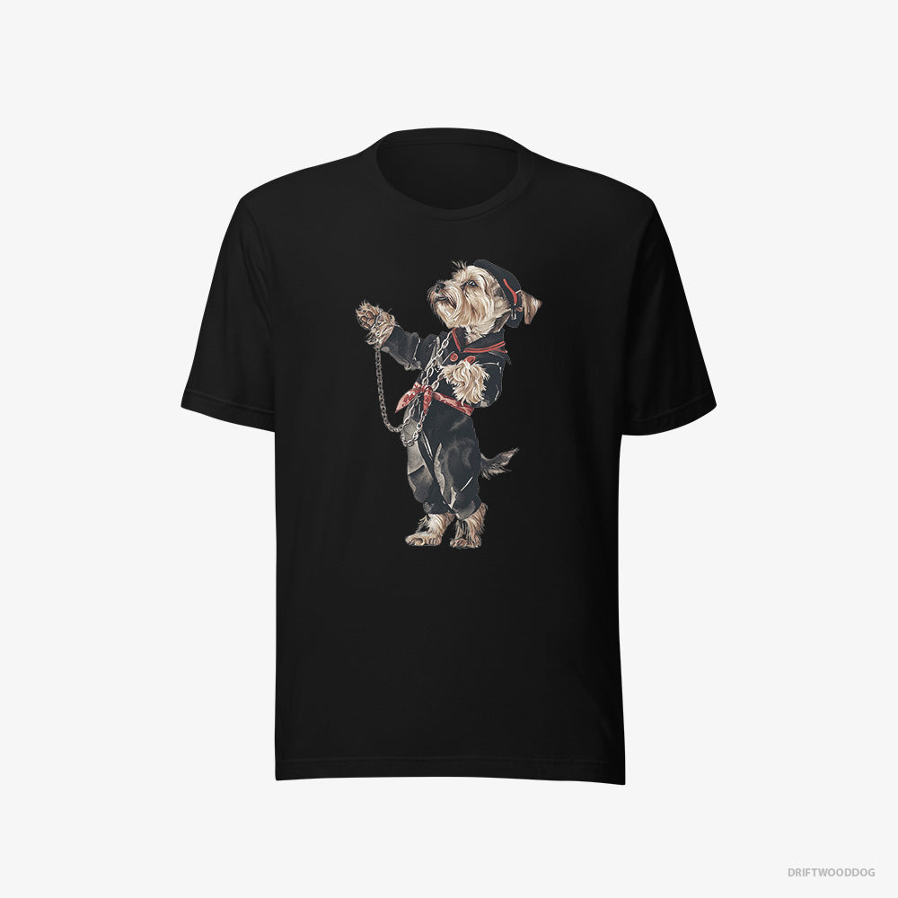 Yorkshire Terrier T-Shirt – Men Black T-Shirt Eco-Friendly – in a Techno Trance (on White Background)