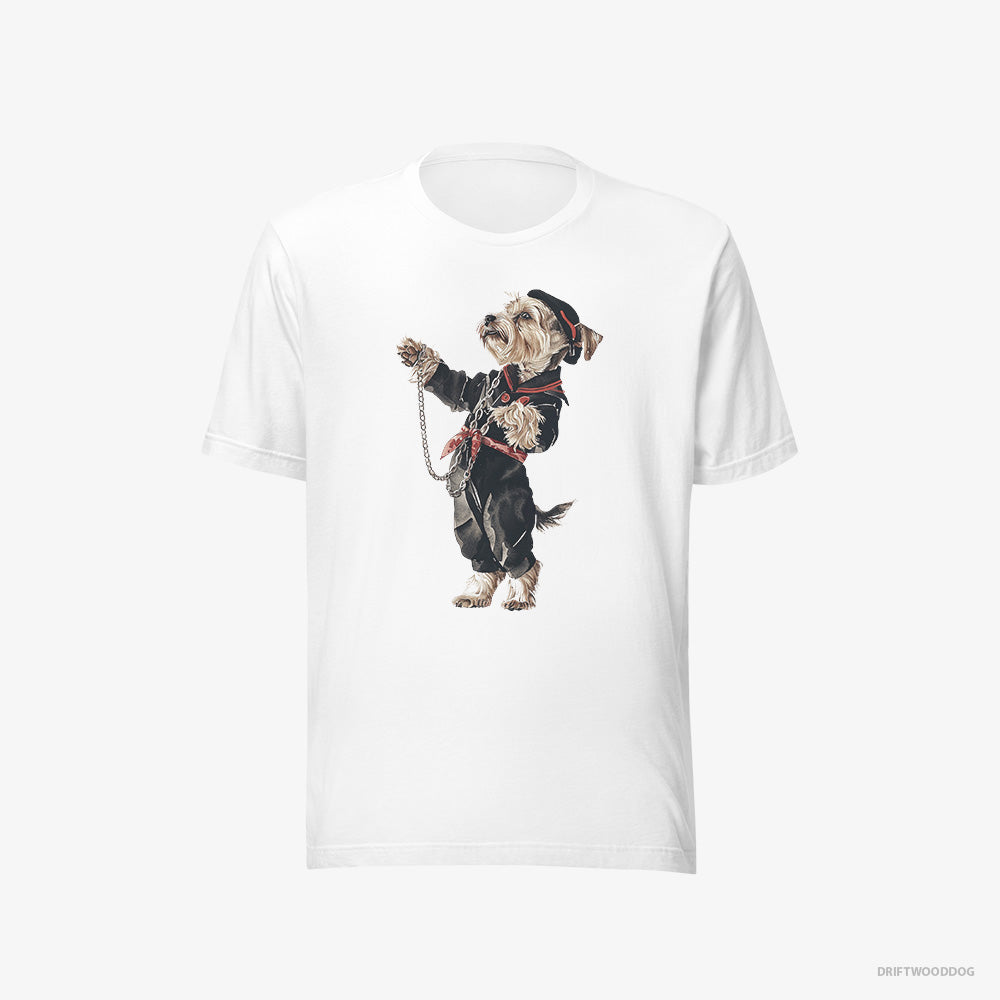 Yorkshire Terrier T-Shirt – Men White T-Shirt Eco-Friendly – in a Techno Trance (on White Background)