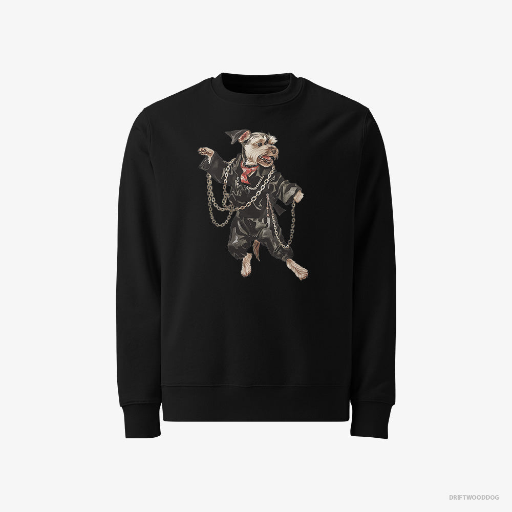 Yorkshire Terrier Sweatshirt – Men Black Sweatshirt Classic – in a Techno Frenzy (on White Background)