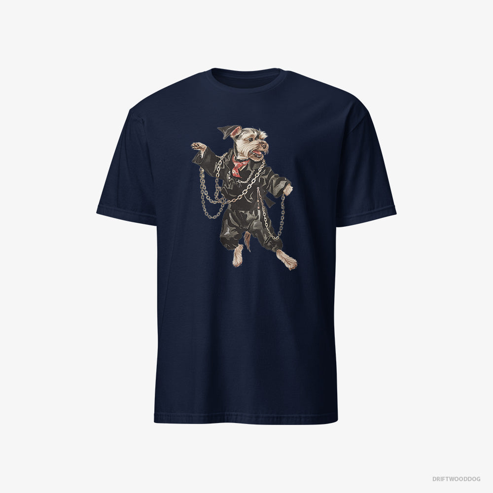 Yorkshire Terrier T-Shirt – Men Navy T-Shirt Classic – in a Techno Frenzy (on White Background)