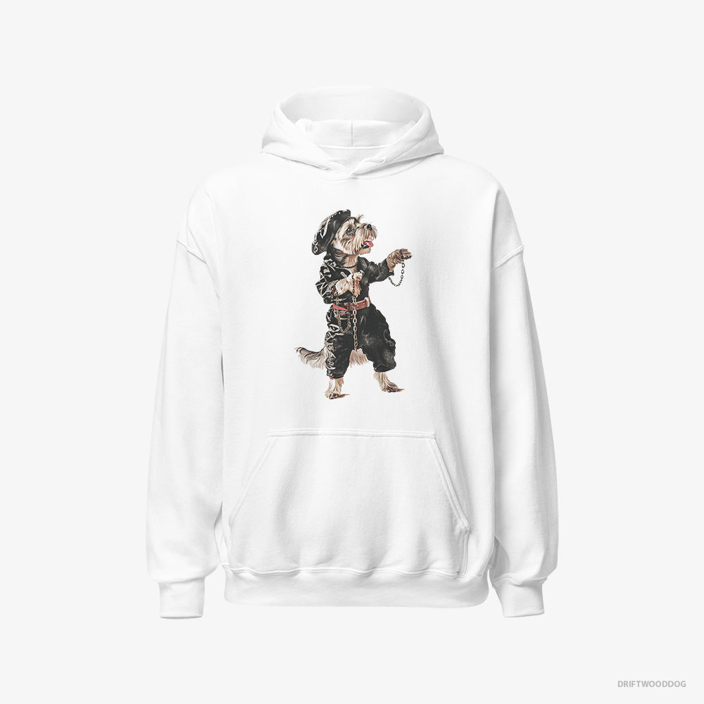 Yorkshire Terrier Hoodie – Men White Hoodie Classic – Raving in Black (on White Background)