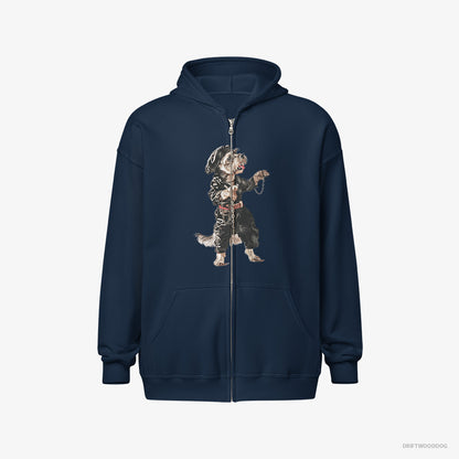 Yorkshire Terrier Raving in Black Navy Hoodie