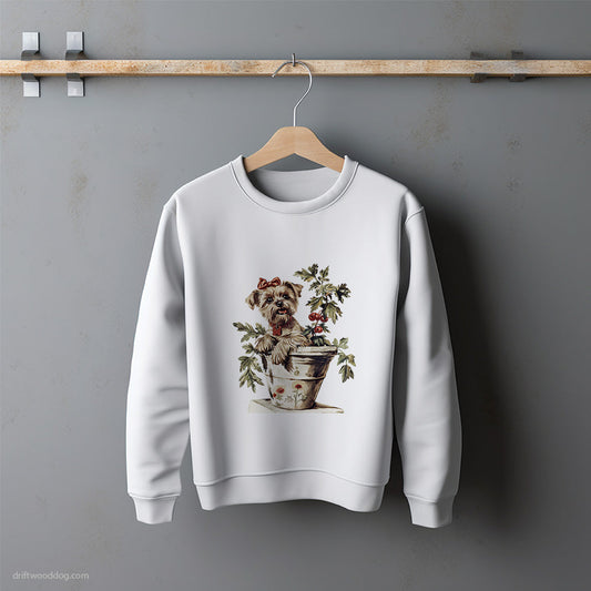 Yorkshire Terrier Hiding in the Flowerpot Sweatshirt – Unisex Sweatshirt for Dog Lovers