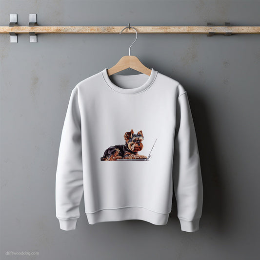 Yorkshire Terrier Typing on a Computer Sweatshirt – Unisex Sweatshirt for Dog Lovers