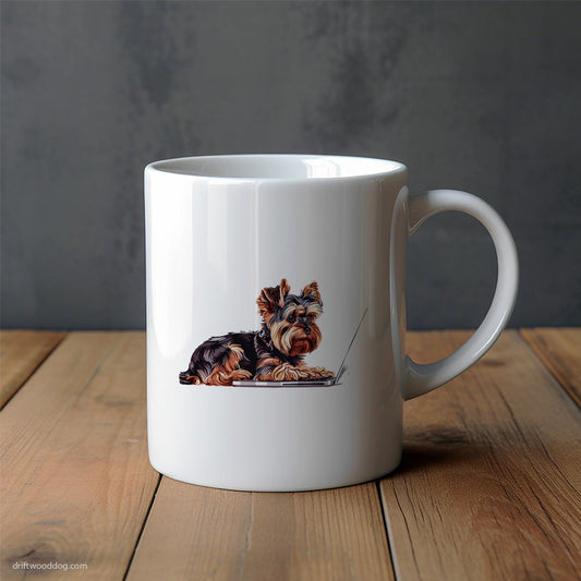 Yorkshire Terrier Typing on a Computer Mug – Unique Dog Cups | Dog-Themed Mugs