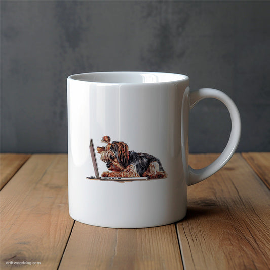 Yorkshire Terrier Fixing Bugs on a Laptop Mug – Unique Dog Cups | Dog-Themed Mugs