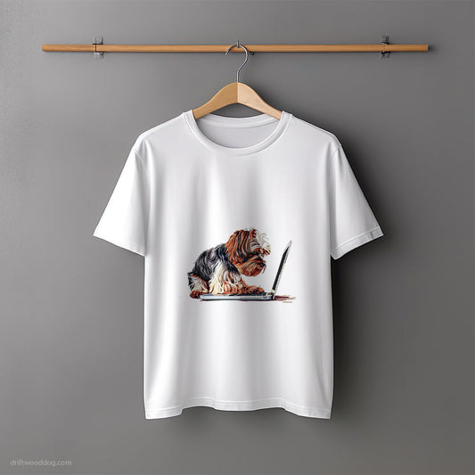 Yorkshire Terrier Working on a Computer T-Shirt – Unisex Tee for Dog Lovers