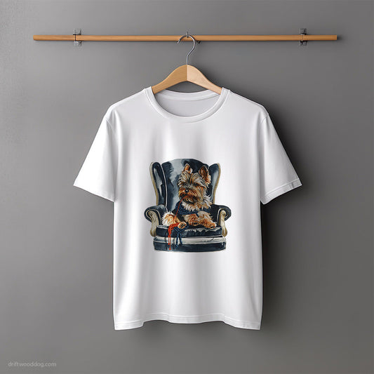 Yorkshire Terrier Knitting in a Chair T-Shirt – Unisex Tee for Dog Lovers