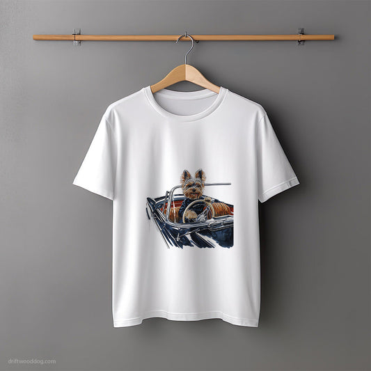 Yorkshire Terrier Cruising in a Vintage Car T-Shirt – Unisex Tee for Dog Lovers