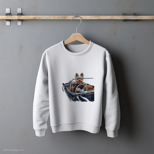 Yorkshire Terrier Cruising in a Vintage Car Sweatshirt – Unisex Sweatshirt for Dog Lovers