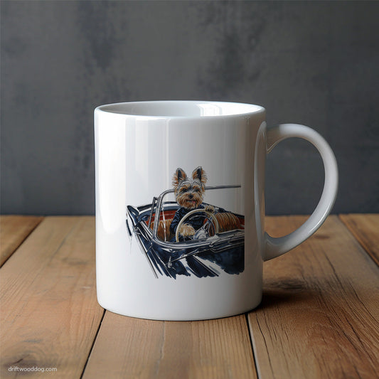 Yorkshire Terrier Cruising in a Vintage Car Mug – Unique Dog Cups | Dog-Themed Mugs