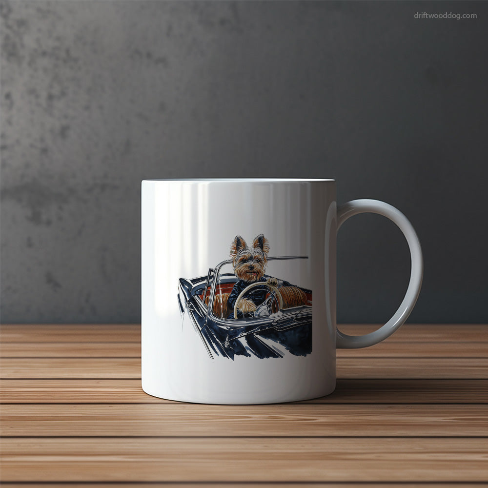 Yorkshire Terrier Cruising in a Vintage Car Mug – Funny Dog Coffee Mugs | Quirky Canine Drinkware