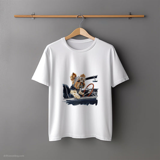 Yorkshire Terrier Driving a Classic Convertible T-Shirt – Unisex Tee for Dog Lovers