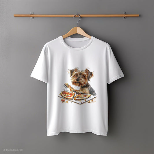 Yorkshire Terrier Eating a Slice of Pizza T-Shirt – Unisex Tee for Dog Lovers