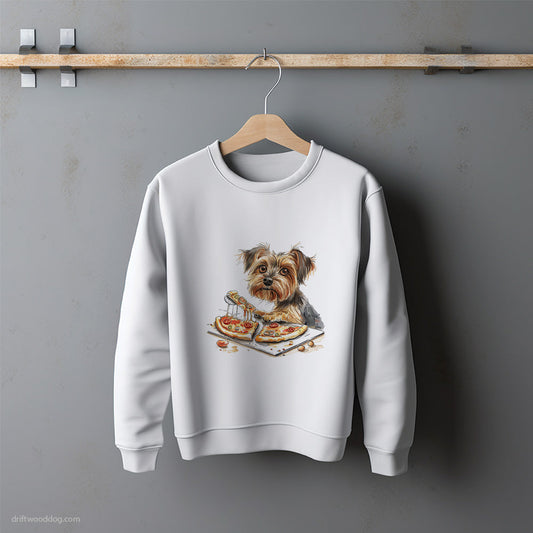 Yorkshire Terrier Eating a Slice of Pizza Sweatshirt – Unisex Sweatshirt for Dog Lovers