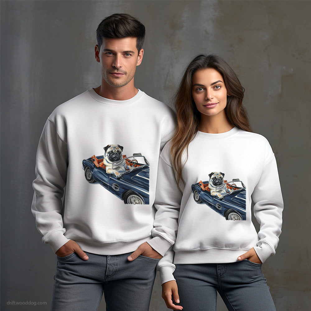 Pug Enjoying a Convertible Ride Sweatshirt – Unisex Sweatshirt for Dog Owners