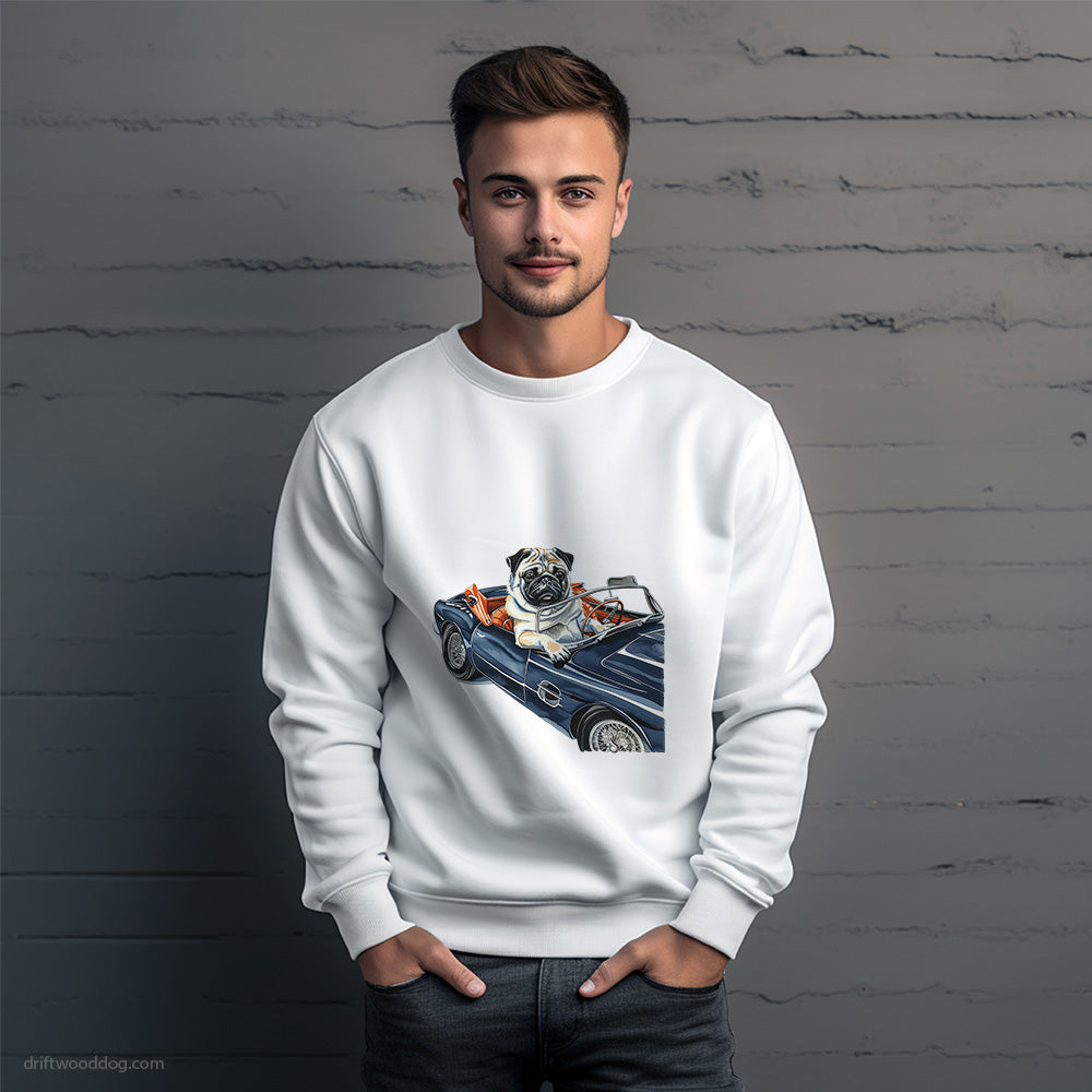 Pug Enjoying a Convertible Ride Sweatshirt – Unique Dog Sweatshirt for Men