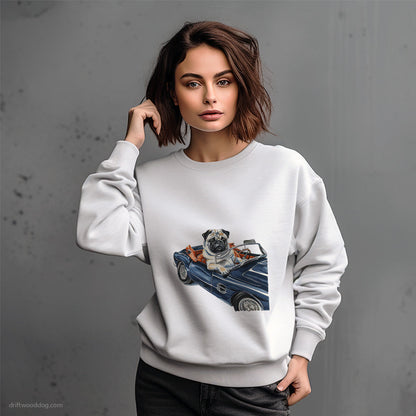 Pug Enjoying a Convertible Ride Sweatshirt – Dog-Themed Gifts for Dog Lovers