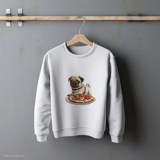 Pug Reaching for a Slice of Pizza Sweatshirt – Unisex Sweatshirt for Dog Lovers