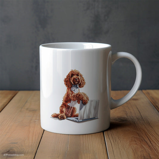 Poodle Managing Projects on a Computer Mug – Unique Dog Cups | Dog-Themed Mugs