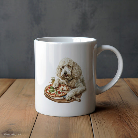 Poodle Guarding a Pizza from Others Mug – Unique Dog Cups | Dog-Themed Mugs