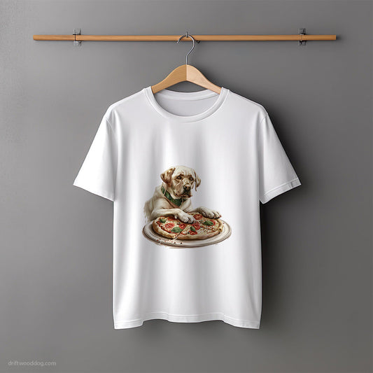 Labrador Retriever Waiting Patiently for Pizza T-Shirt – Unisex Tee for Dog Lovers