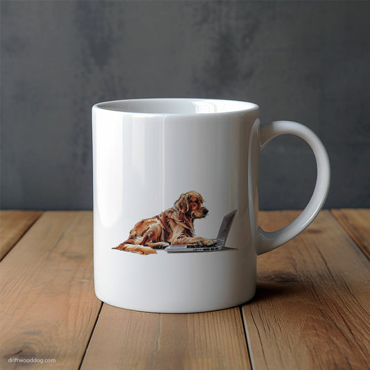 Golden Retriever Browsing on a Laptop Mug – Unique Dog Cups | Dog-Themed Mugs