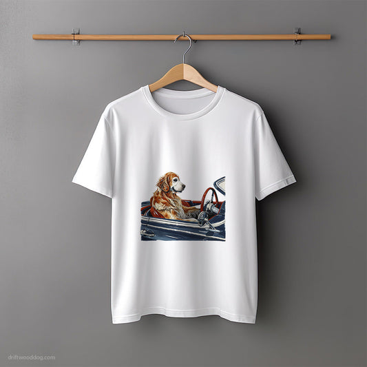 Golden Retriever Zooming in a Sports Car T-Shirt – Unisex Tee for Dog Lovers